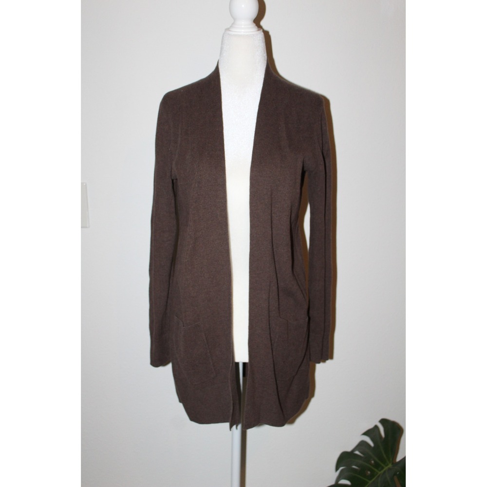 Gap Womens XS Chocolate Brown Ribbed Open Front Cardigan Longline Pocket Sweater